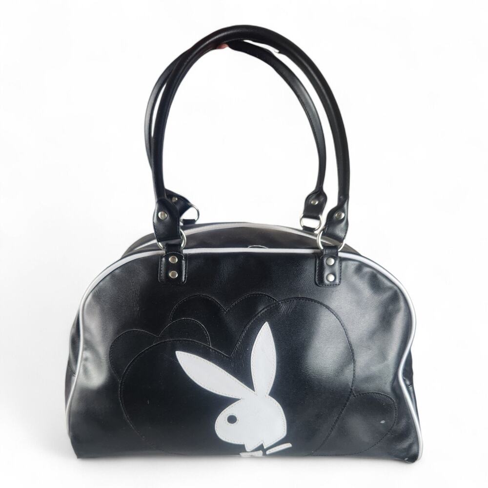 Y2K Vtg Playboy Black Bowler Duffel Bag Large Weekender Zip Bunny 2000s Travel